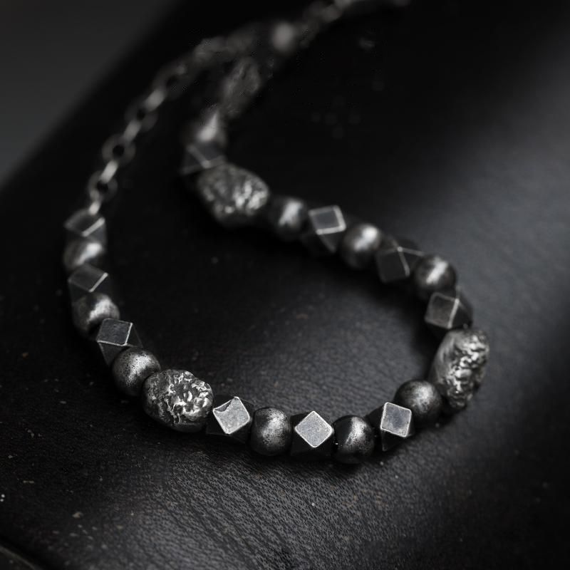 Gibeon Meteorite Bracelet: Black Tourmaline & Hematite - Handmade