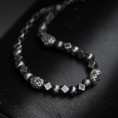 Gibeon Meteorite Bracelet: Black Tourmaline & Hematite - Handmade