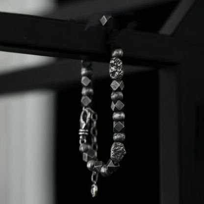 Gibeon Meteorite Bracelet: Black Tourmaline & Hematite - Handmade