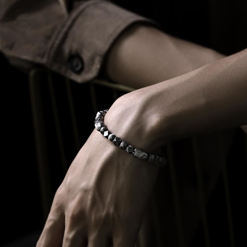 Gibeon Meteorite Bracelet: Black Tourmaline & Hematite - Handmade