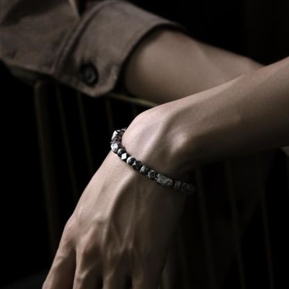 Gibeon Meteorite Bracelet: Black Tourmaline & Hematite - Handmade