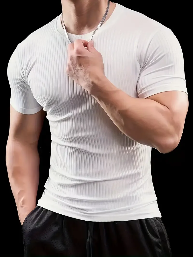 Men'S Summer Striped T-Shirt - Casual & Sporty, Slim Fit, High-Elastic