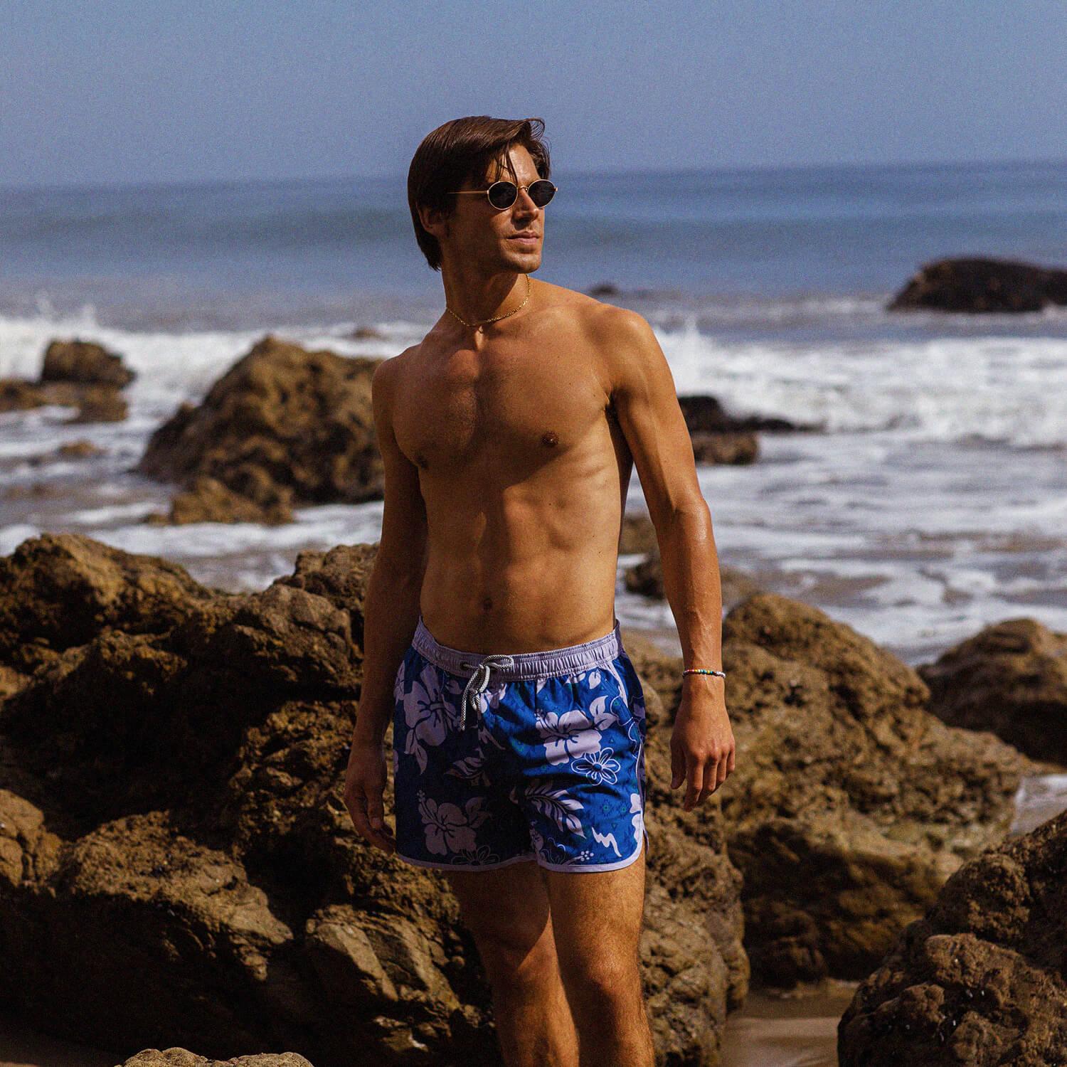 4.5 Inch Inseam Vintage Stretch Icy Floral Swim Trunks-unboundedy