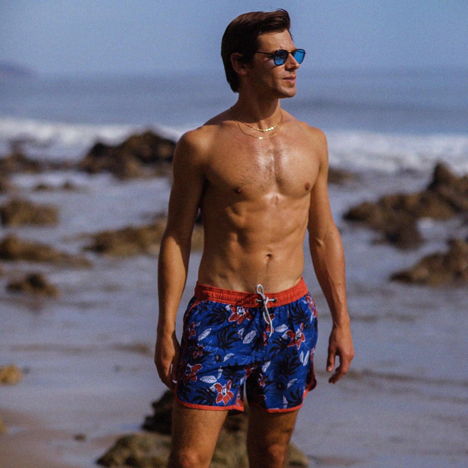 4.5 Inch Inseam Vintage Stretch Night Elf Flower Swim Trunks-VibeCloset