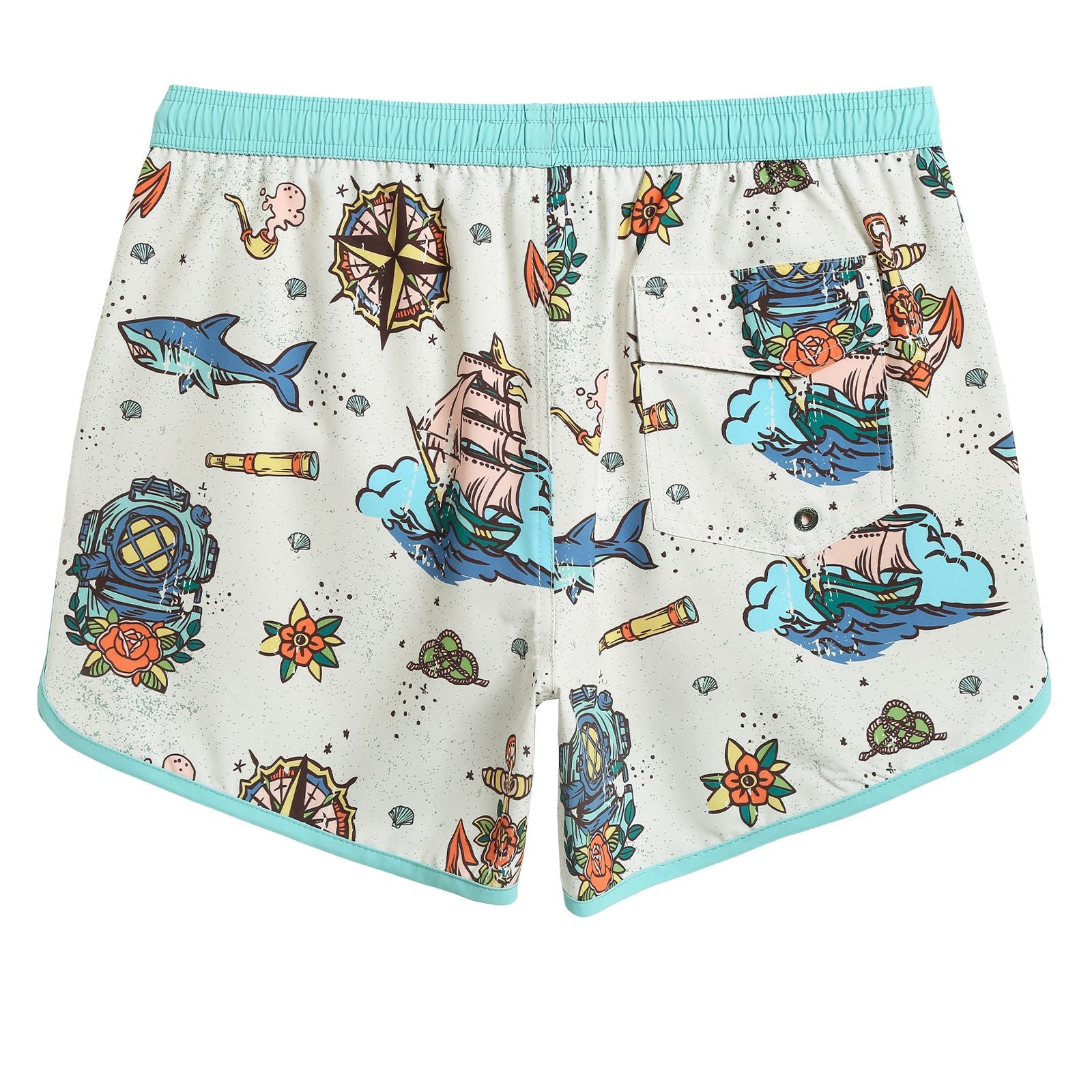 4.5 Inch Inseam Vintage Stretch White Circus Swim Trunks-VibeCloset