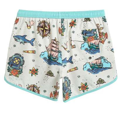 4.5 Inch Inseam Vintage Stretch White Circus Swim Trunks-VibeCloset