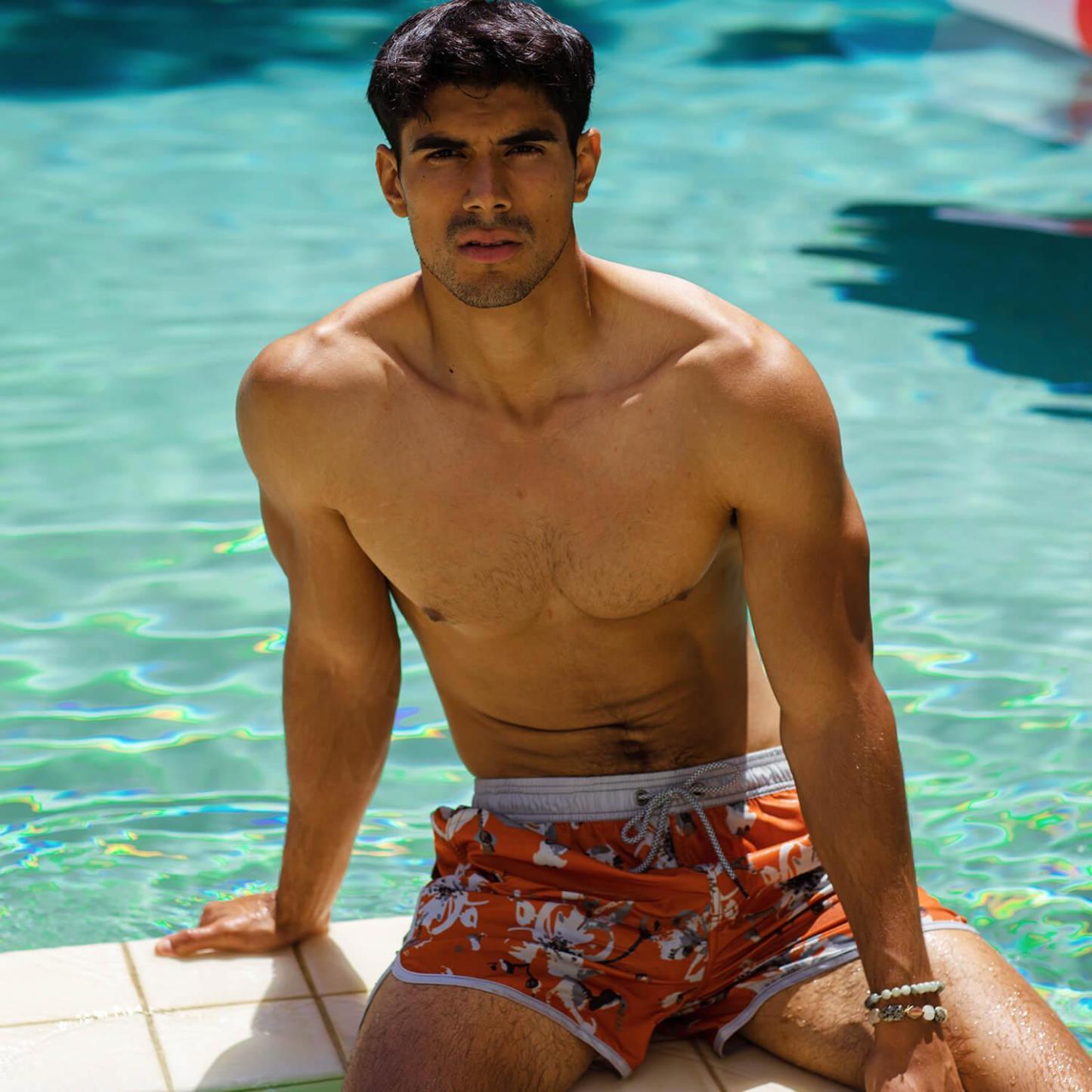 4.5 Inch Inseam Vintage Stretch Pear Blossom Swim Trunks-VibeCloset