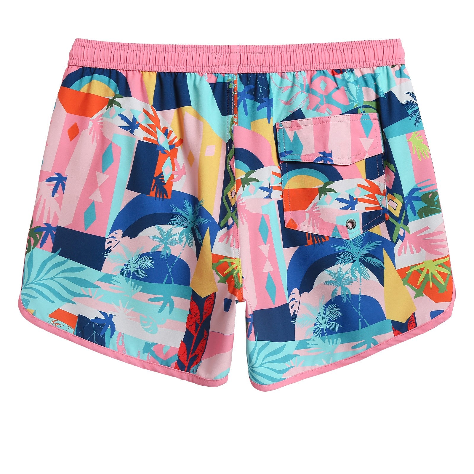 4.5 Inch Inseam Vintage Stretch Pink 1970 Swim Trunks-VibeCloset