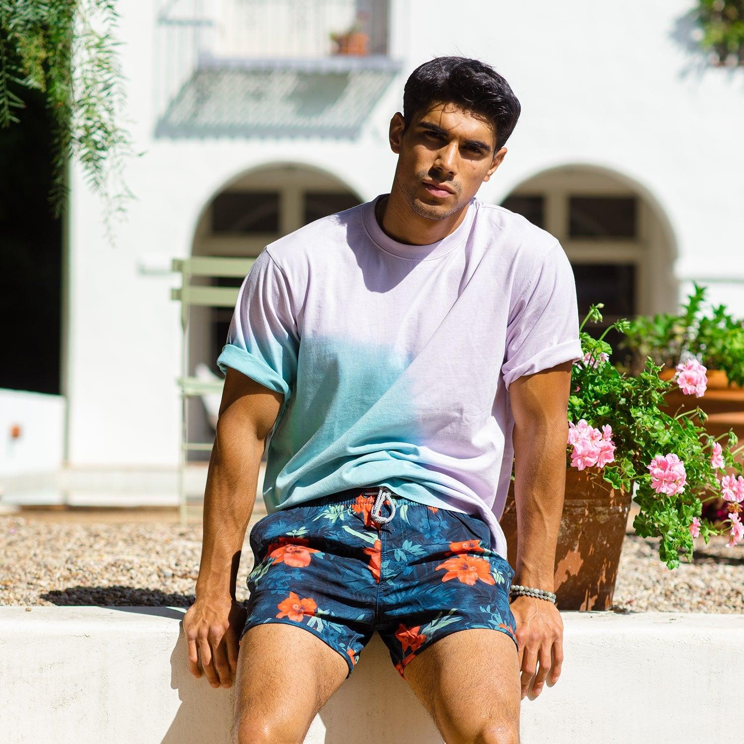 4.5 Inch Inseam Vintage Stretch Red Floral Swim Trunks-unboundedy