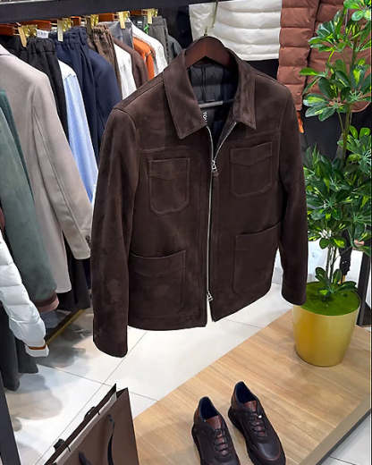 Suede Lapel Multi-Pocket Double Zip Jacket-VibeCloset