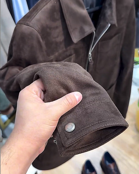 Suede Lapel Multi-Pocket Double Zip Jacket-VibeCloset