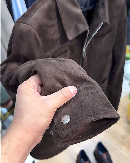 Suede Lapel Multi-Pocket Double Zip Jacket-VibeCloset