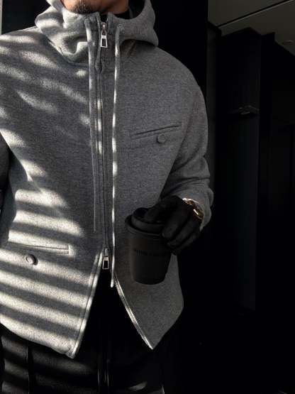 Hooded Drawstring Zip-Up Jacket-VibeCloset