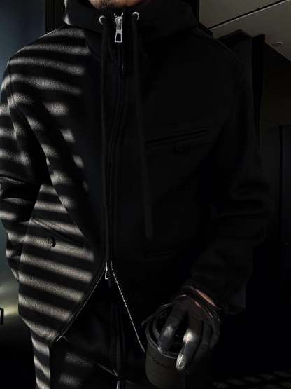 Hooded Drawstring Zip-Up Jacket-VibeCloset