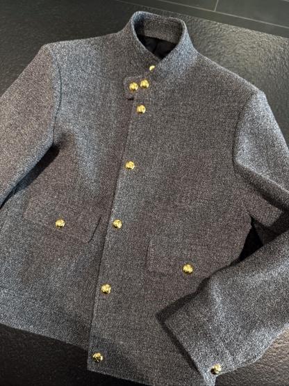 Men's Stand Collar Gold Button Jacket-VibeCloset