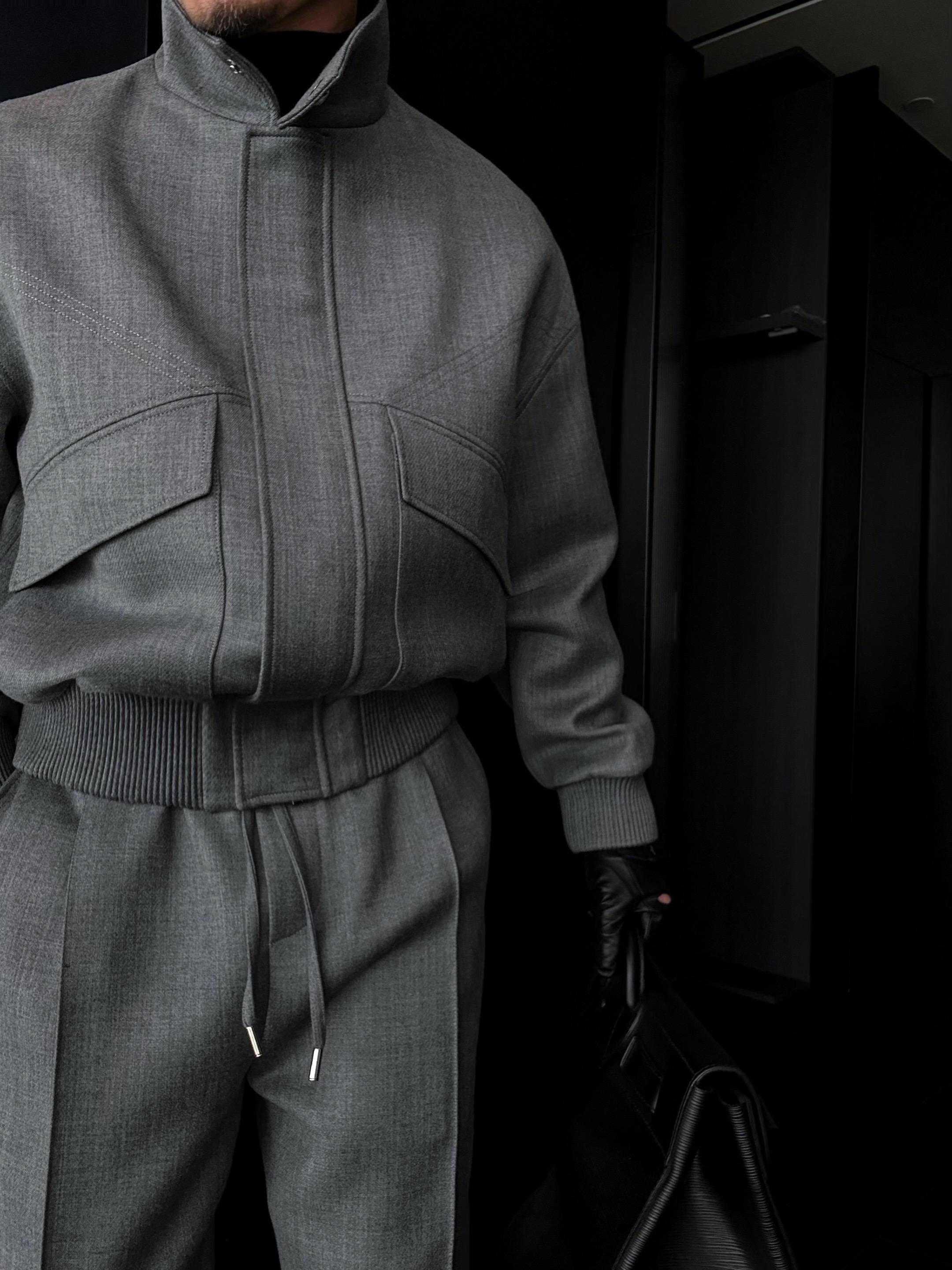 Slightly Wide Stand Collar Zipper Jacket With Silver Buttons-VibeCloset