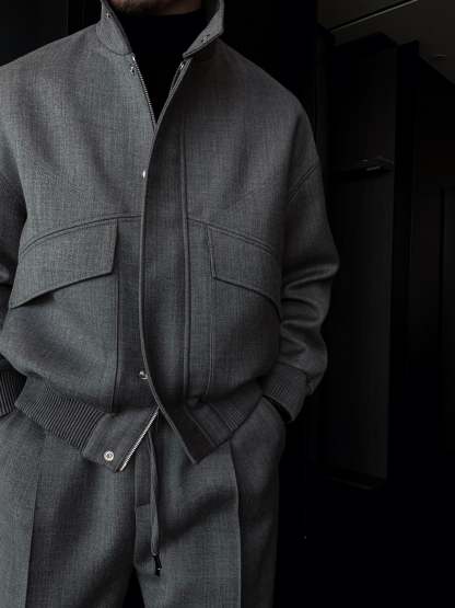 Slightly Wide Stand Collar Zipper Jacket With Silver Buttons-VibeCloset