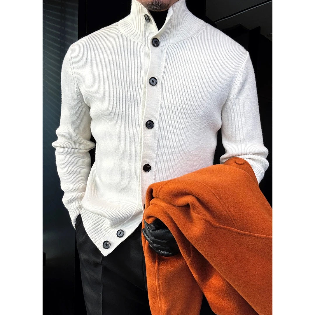 Stand Collar Knitted Cardigan Long Sleeve Jacket-VibeCloset