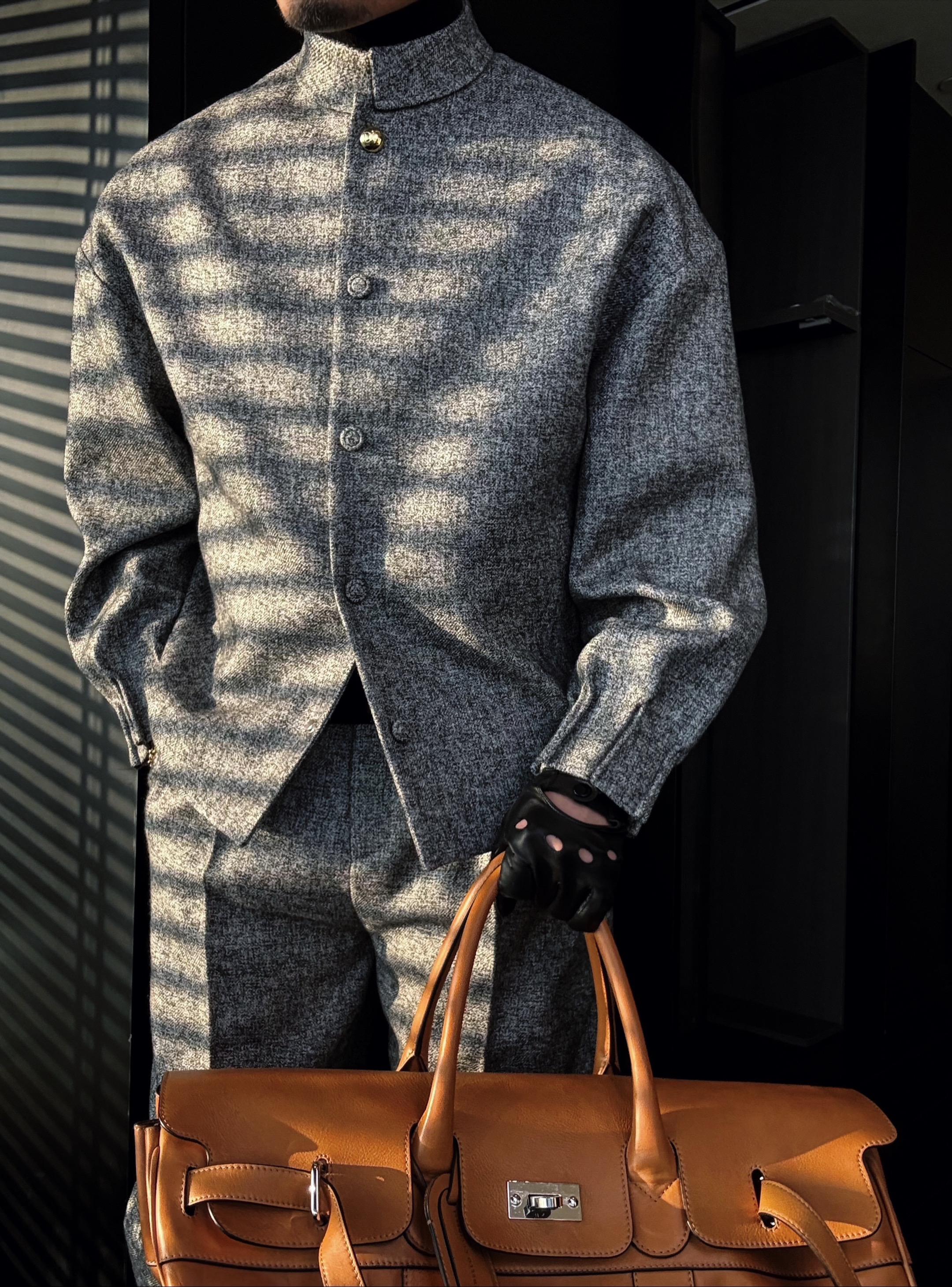 Men's Short Grey Grainy Jacket With Gold Buttons-VibeCloset