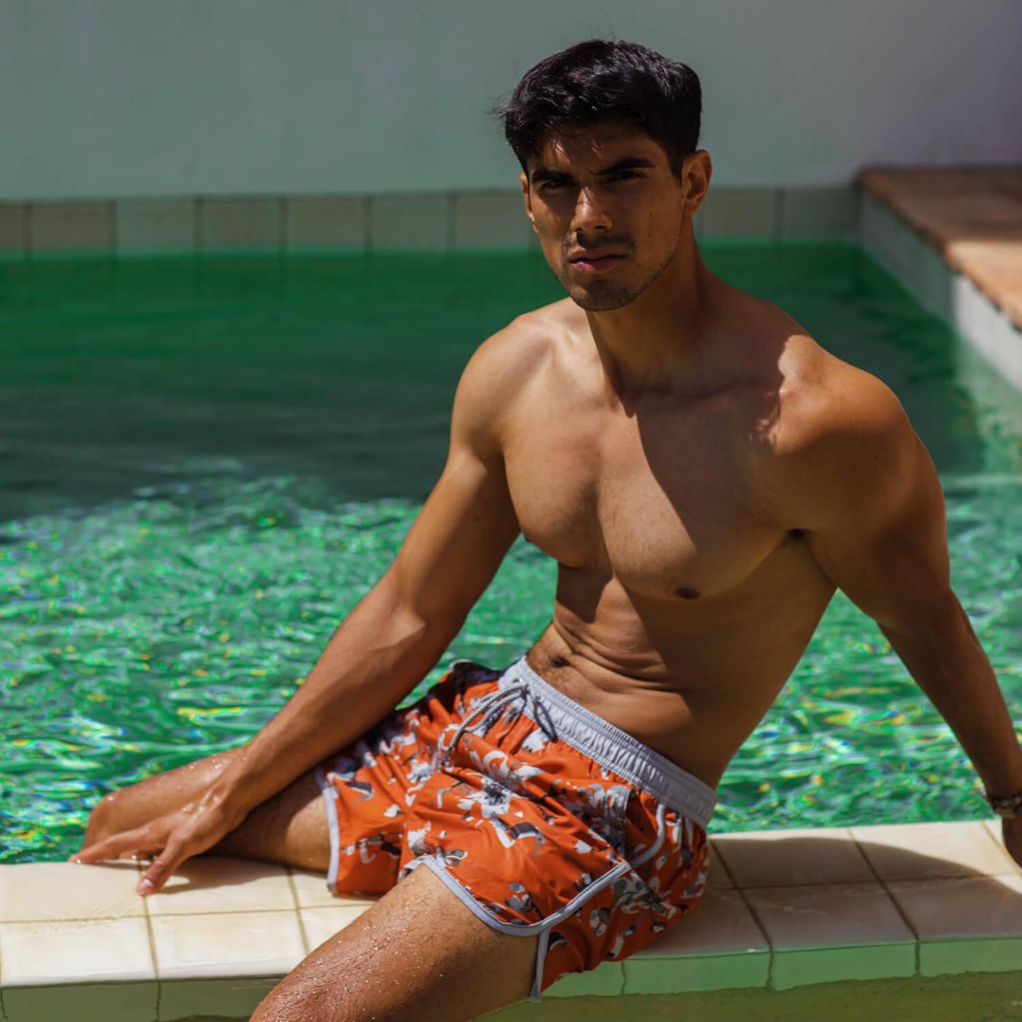 4.5 Inch Inseam Vintage Stretch Pear Blossom Swim Trunks-VibeCloset