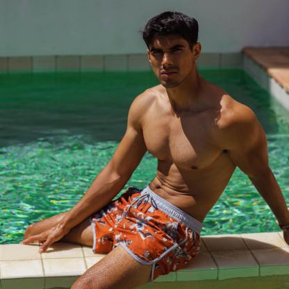 4.5 Inch Inseam Vintage Stretch Pear Blossom Swim Trunks-VibeCloset