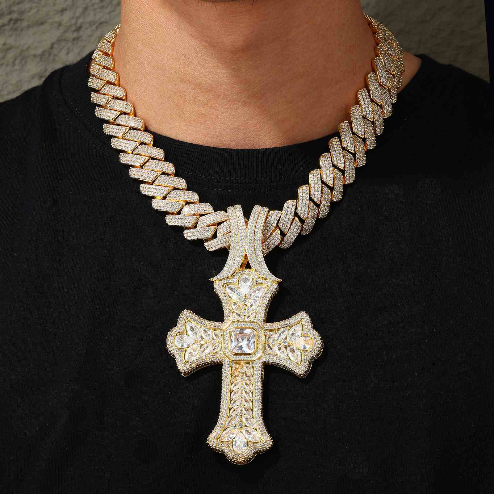 Luxurious Pear Cut CZ Iris Cross Pendant