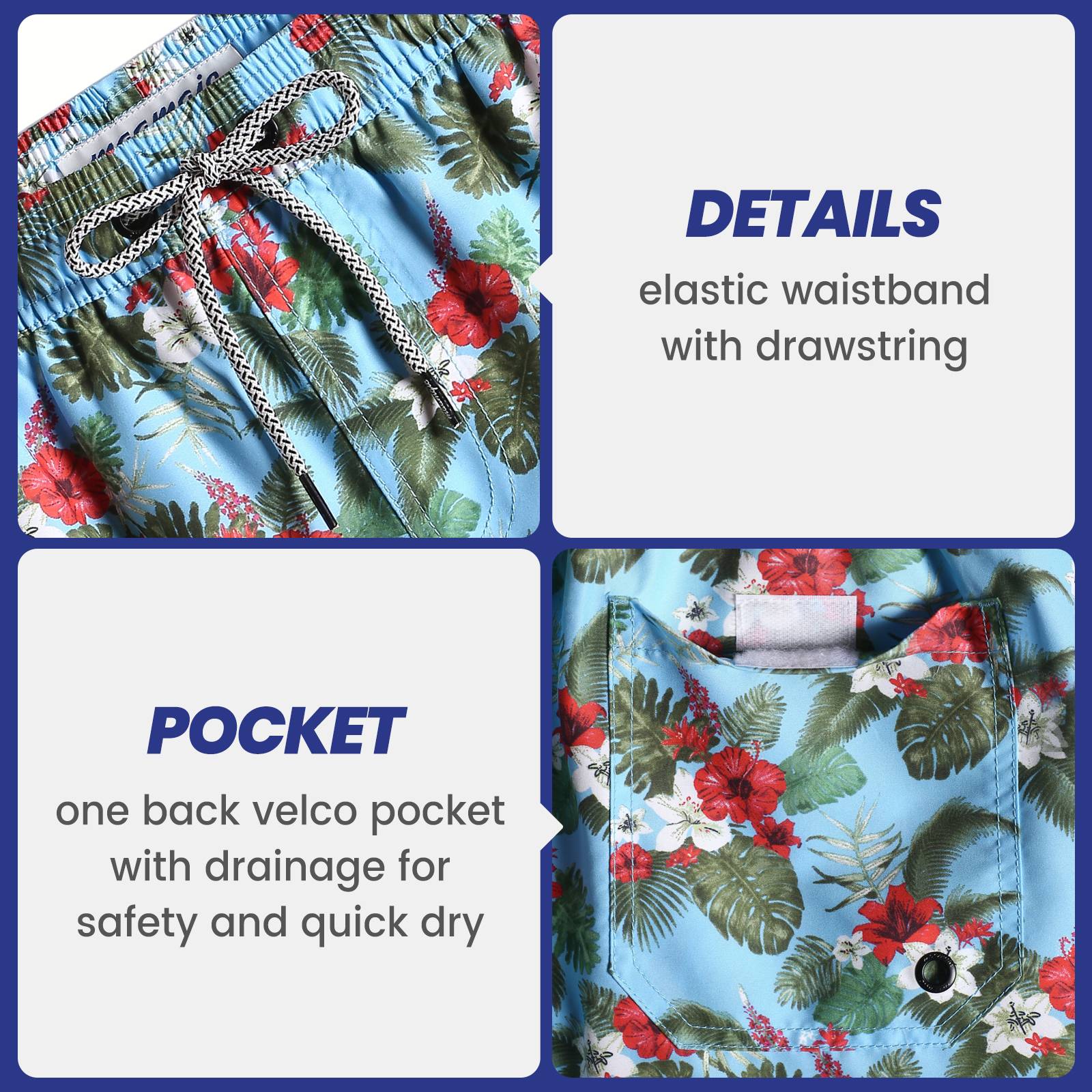 5.5 Inch Inseam Blue Bouquet Swim Trunks-VibeCloset