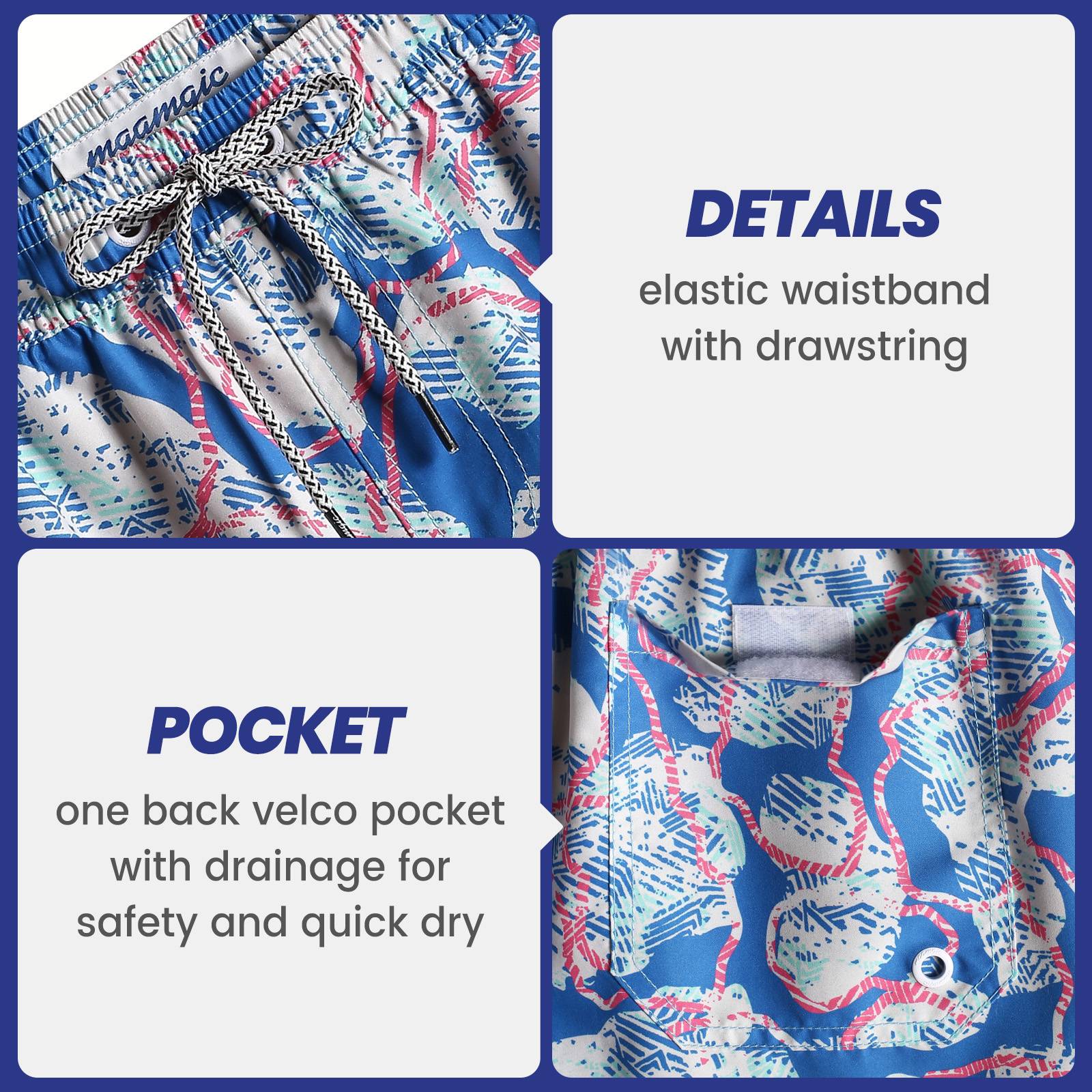 5.5 Inch Inseam Blue Polar Bear Swim Trunks-VibeCloset