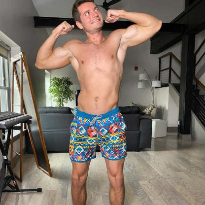 4.5 Inch Inseam Vintage Stretch White Circus Swim Trunks-VibeCloset