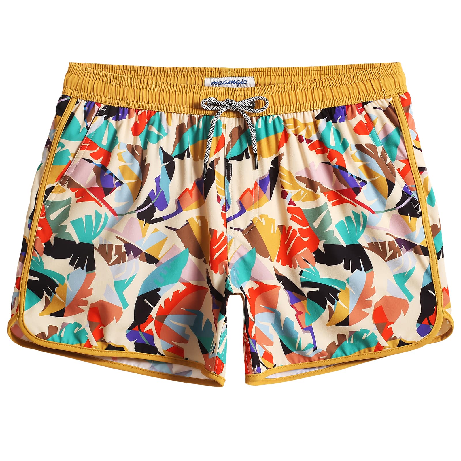 4.5 Inch Inseam Vintage Stretch Colored Feathers Swim Trunks-VibeCloset