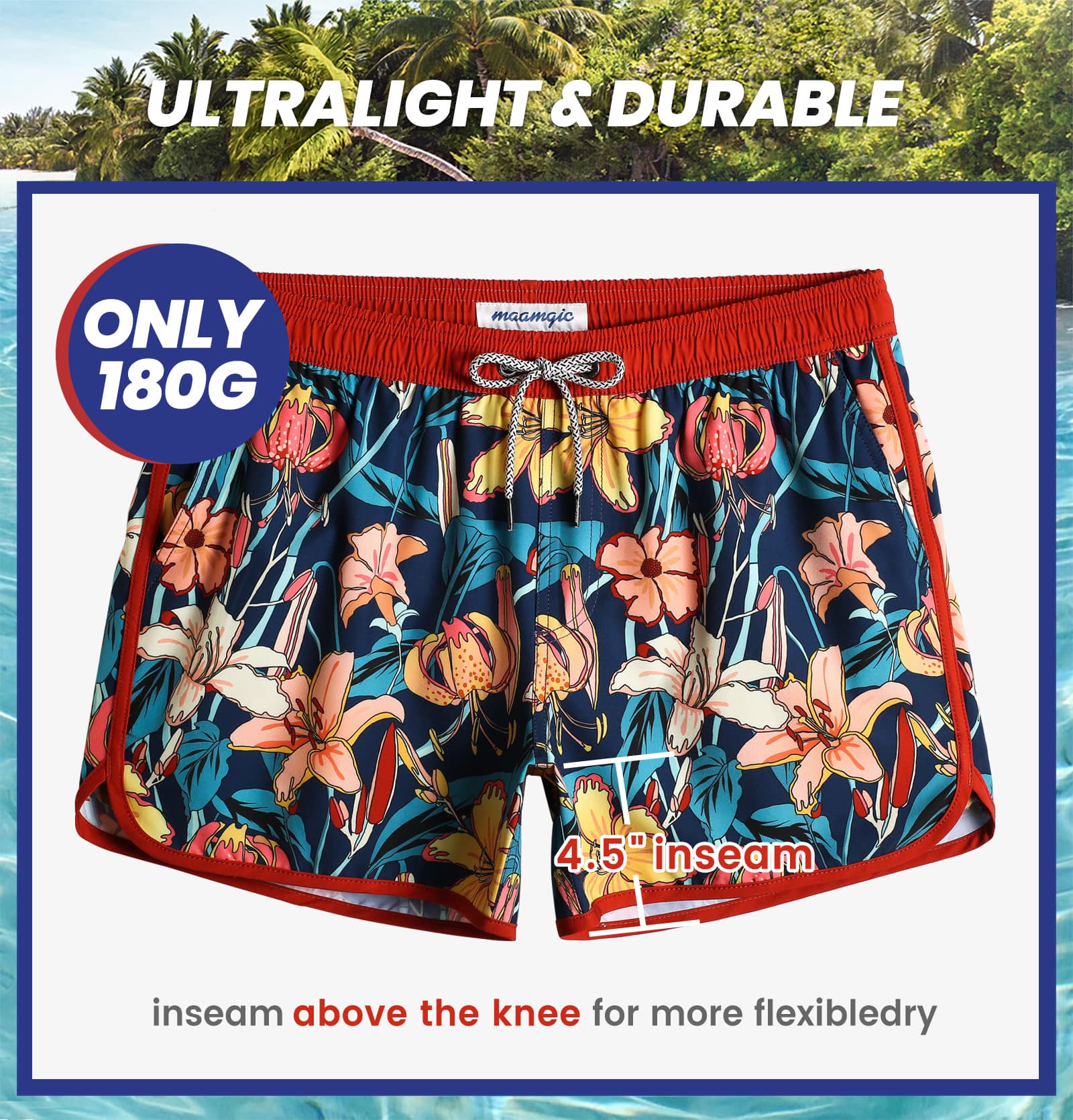 4.5 Inch Inseam Vintage Stretch Lily Bouquet Swim Trunks-VibeCloset