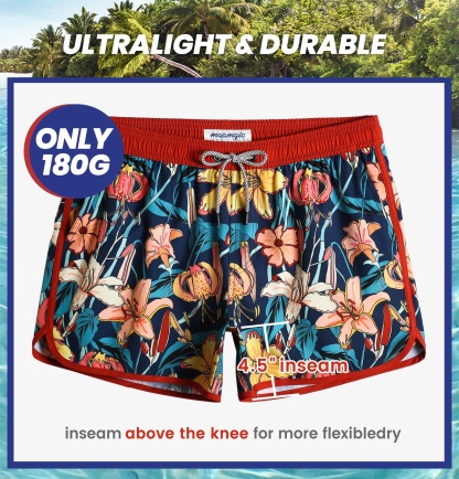 4.5 Inch Inseam Vintage Stretch Lily Bouquet Swim Trunks-VibeCloset