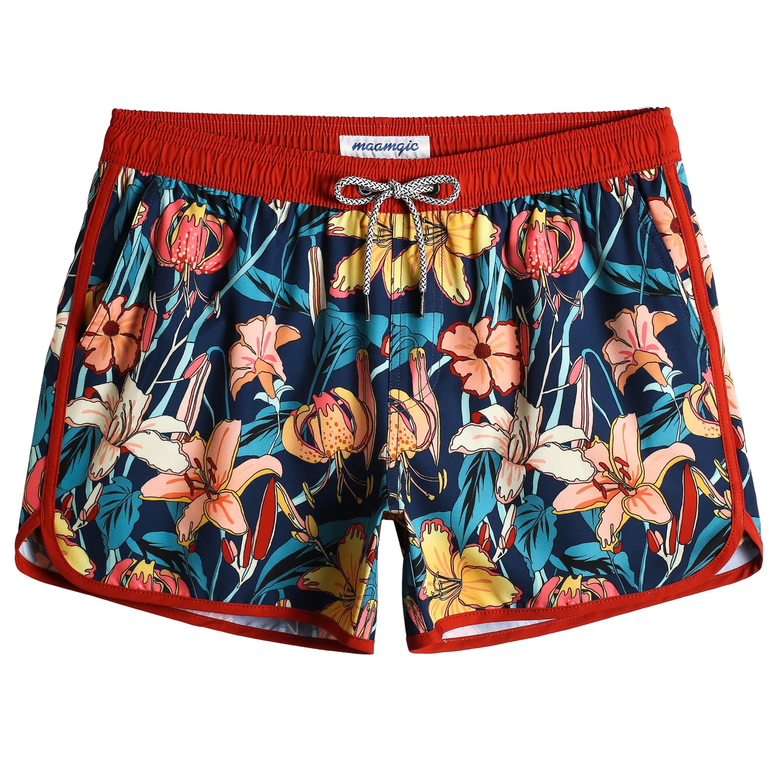 4.5 Inch Inseam Vintage Stretch Lily Bouquet Swim Trunks-VibeCloset