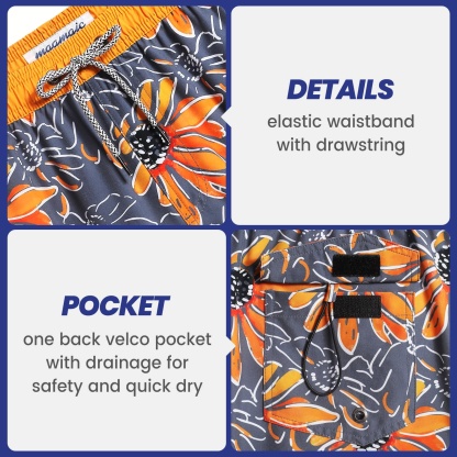 4.5 Inch Inseam Vintage Stretch Sunflower Printed Swim Trunks-VibeCloset