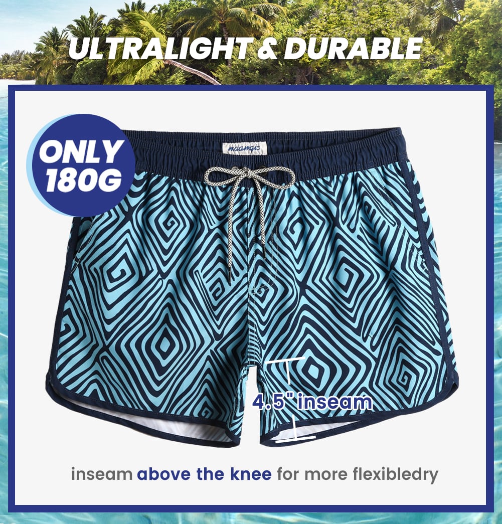 4.5 Inch Inseam Vintage Blue Vortex Swim Trunks-unboundedy