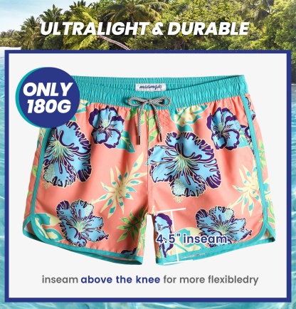 4.5 Inch Inseam Vintage Bluebird Hibiscus Swim Trunks-VibeCloset