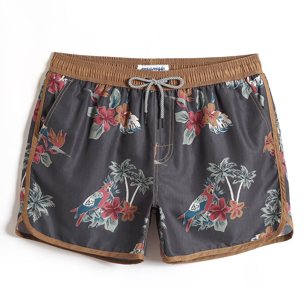 4.5 Inch Inseam Vintage Brown Parrot Swim Trunks-unboundedy