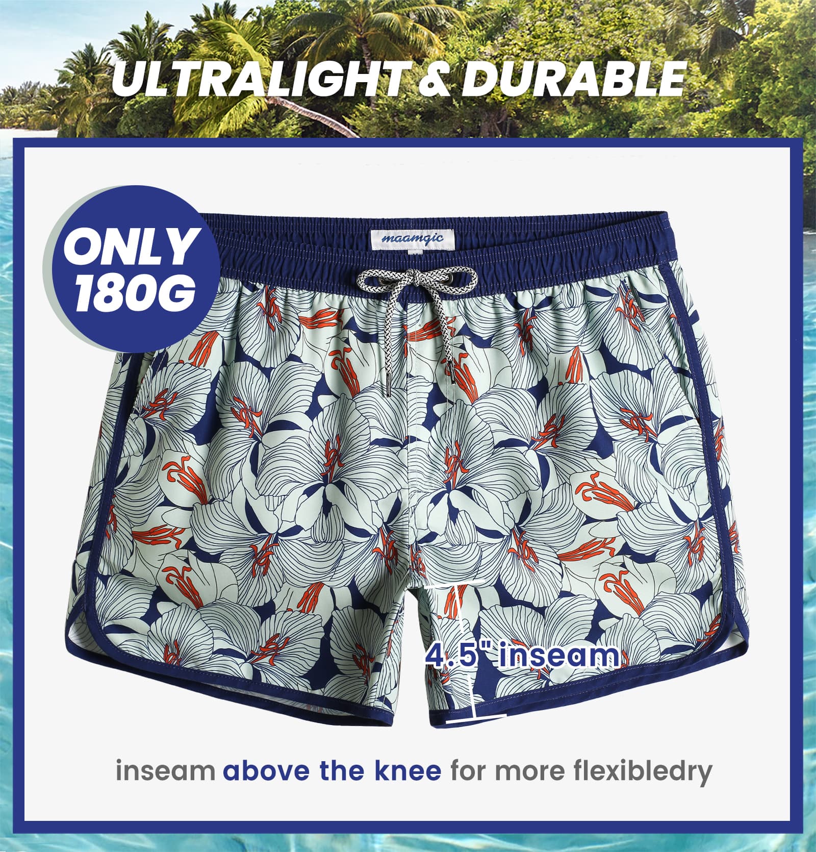 4.5 Inch Inseam Vintage Classical Flowers Swim Trunks-VibeCloset