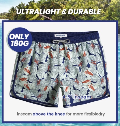 4.5 Inch Inseam Vintage Classical Flowers Swim Trunks-VibeCloset