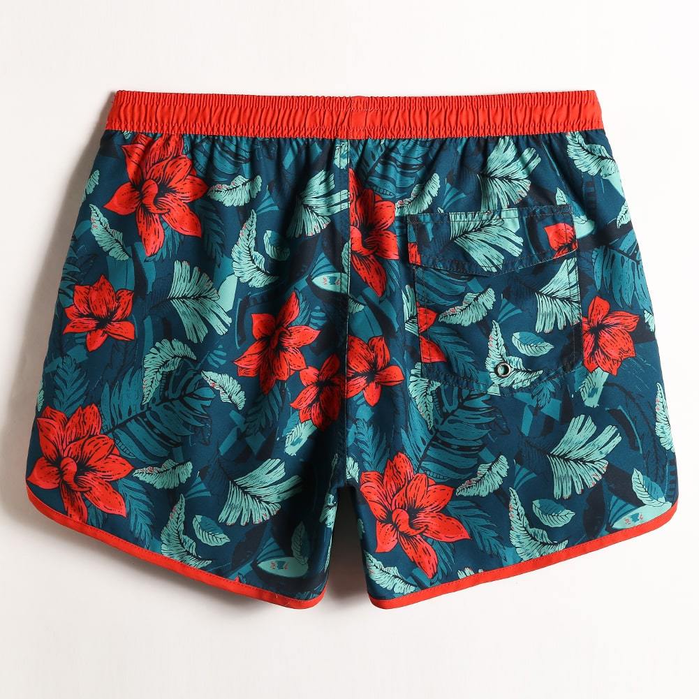 4.5 Inch Inseam Vintage Dark Green Flower Swim Trunks-VibeCloset