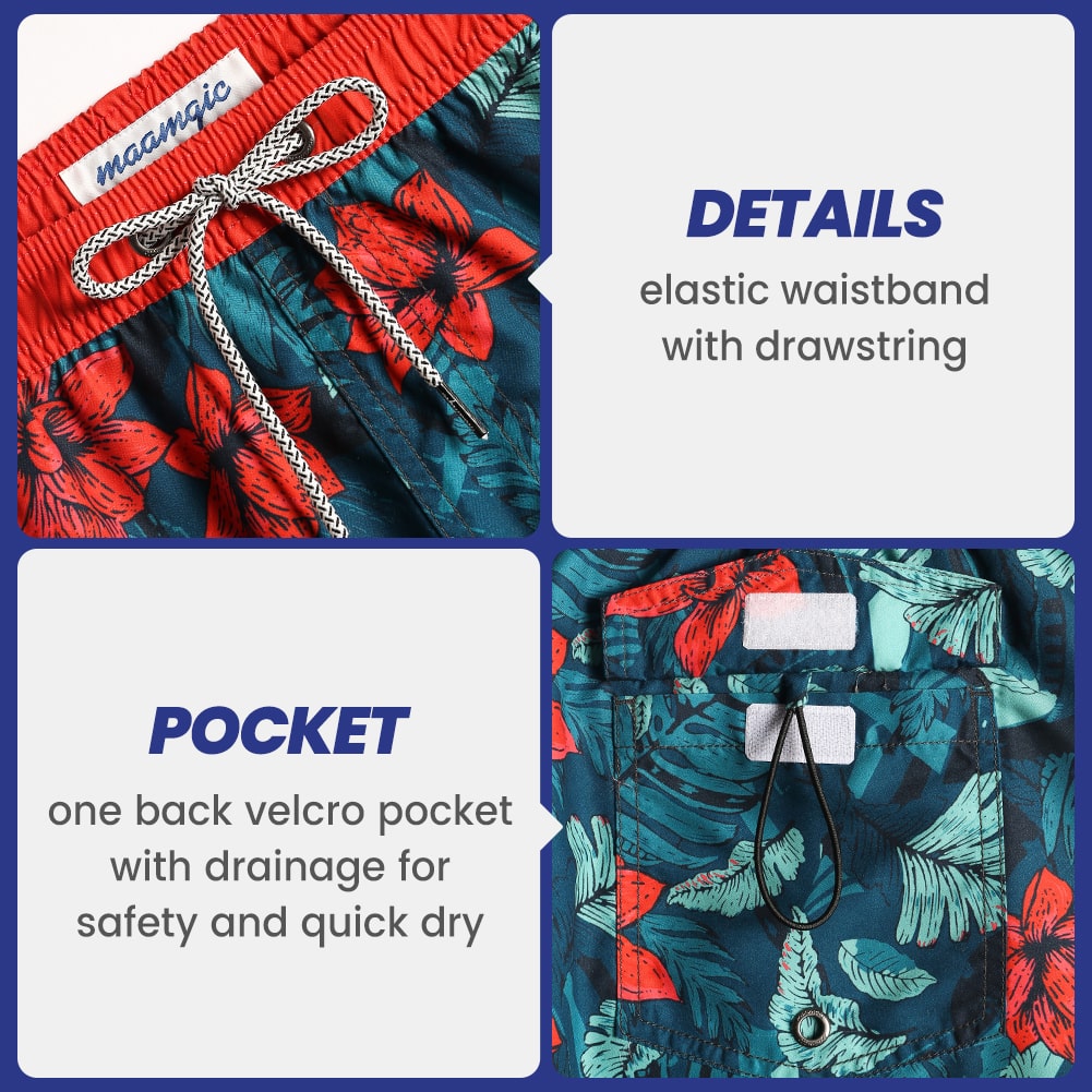 4.5 Inch Inseam Vintage Dark Green Flower Swim Trunks-VibeCloset