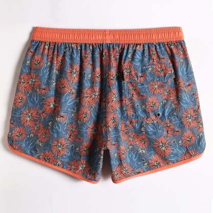 4.5 Inch Inseam Vintage Stretch Orange Chrysanthemum Swim Trunks-VibeCloset
