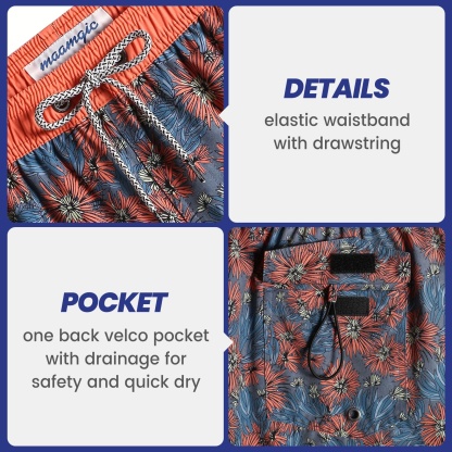 4.5 Inch Inseam Vintage Stretch Orange Chrysanthemum Swim Trunks-VibeCloset