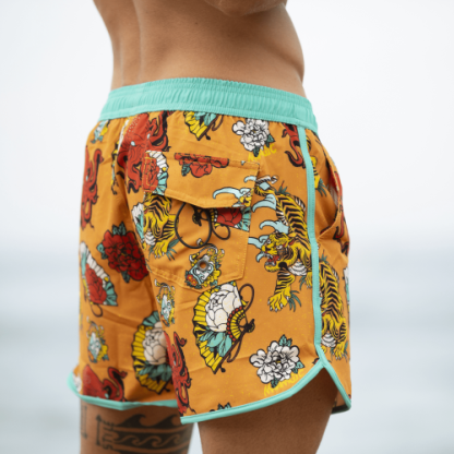4.5 Inch Inseam Vintage Stretch Animal Strange Swim Trunks-VibeCloset