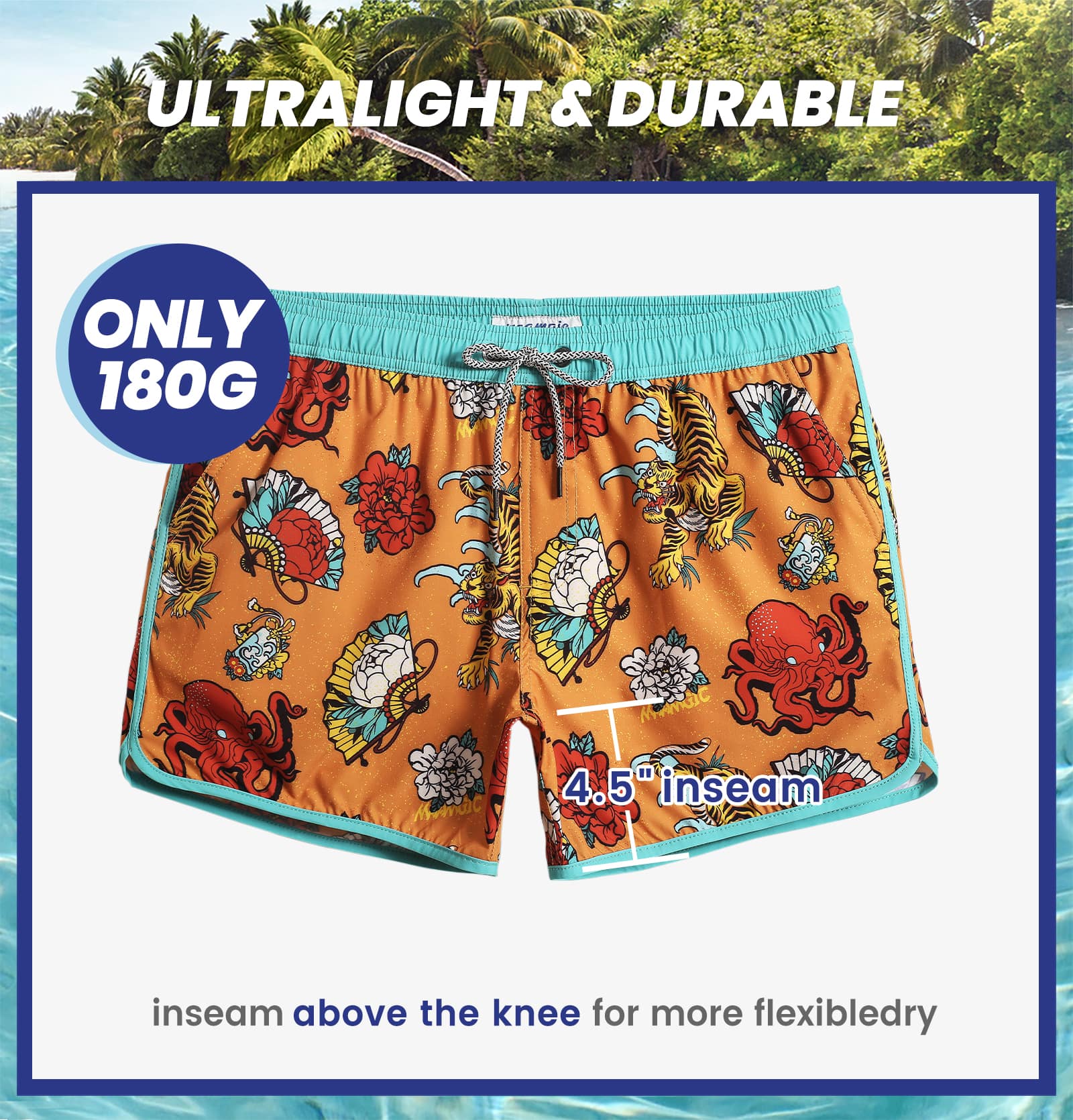 4.5 Inch Inseam Vintage Stretch Animal Strange Swim Trunks-VibeCloset