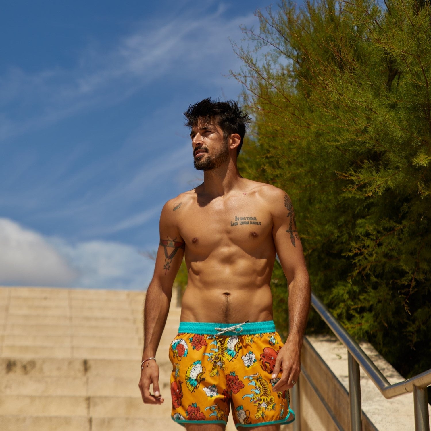 4.5 Inch Inseam Vintage Stretch Animal Strange Swim Trunks-VibeCloset