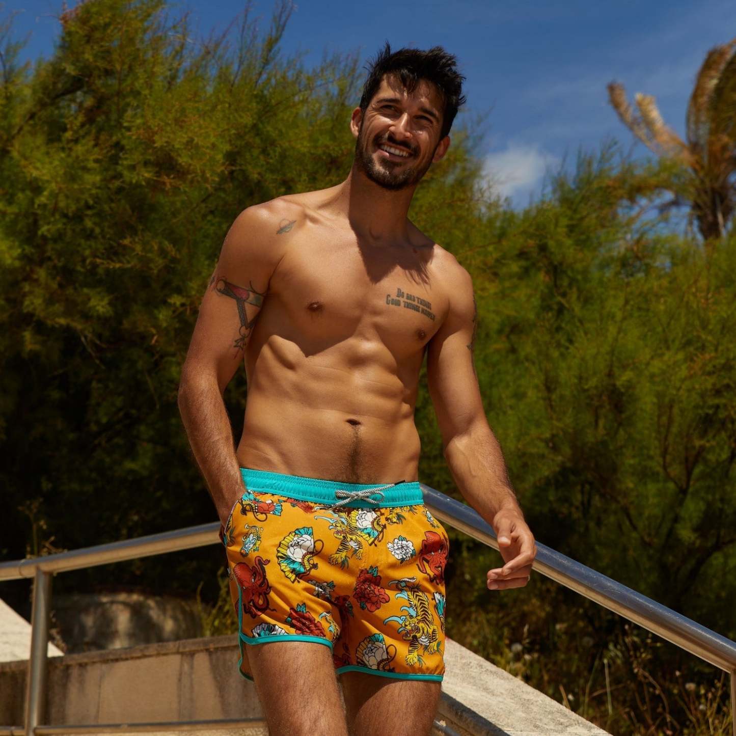 4.5 Inch Inseam Vintage Stretch Animal Strange Swim Trunks-VibeCloset