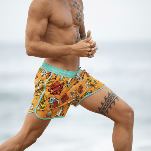 4.5 Inch Inseam Vintage Stretch Animal Strange Swim Trunks-VibeCloset