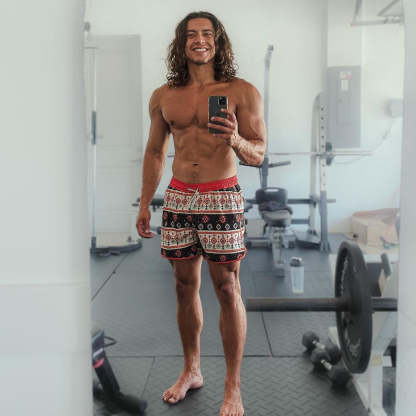 4.5 Inch Inseam Vintage Stretch Black White Bohemia Swim Trunks-VibeCloset