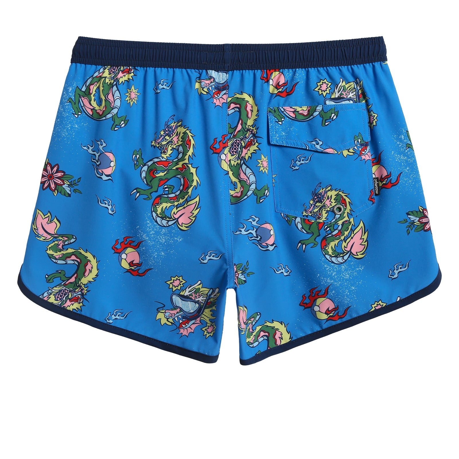 4.5 Inch Inseam Vintage Stretch Blue Dragon Swim Trunks-VibeCloset